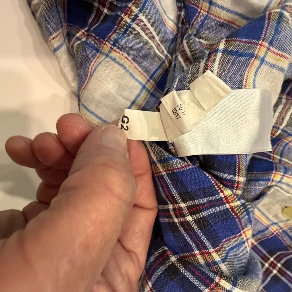 Banana Republic Men's L 100% Linen Plaid Shirt Coastal Preppy Camden Fit